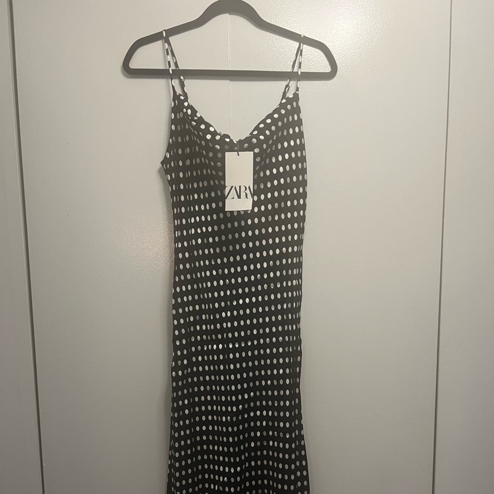 Silk effect maxi black and white polka dot Zara dress. New with tags. Size M.